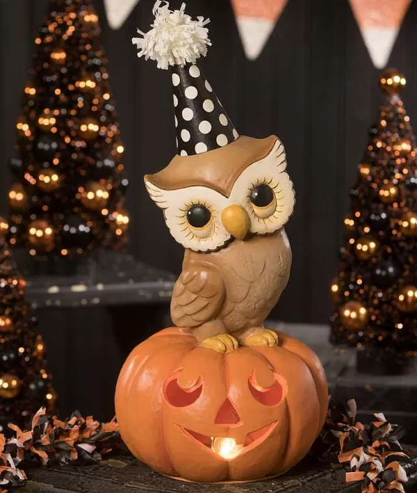 Tl9435 - Party Owl On Pumpkin Medium^Bethany Lowe Shop