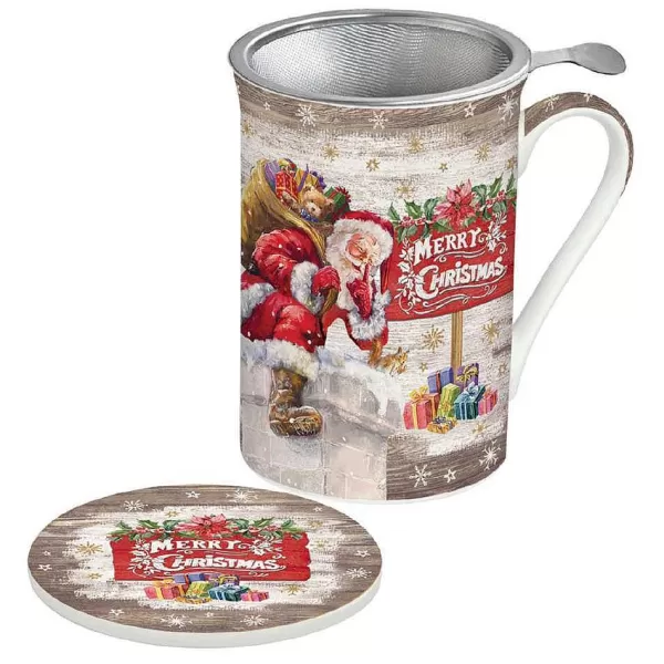 Christmas Tableware: Fine China Mug With Lid And Metal Infuser^Easy Life Cheap