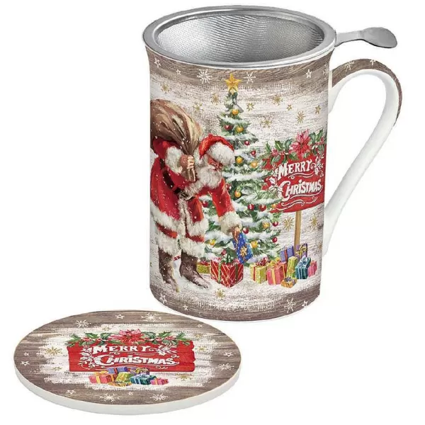 Christmas Tableware: Fine China Mug With Lid And Metal Infuser^Easy Life New