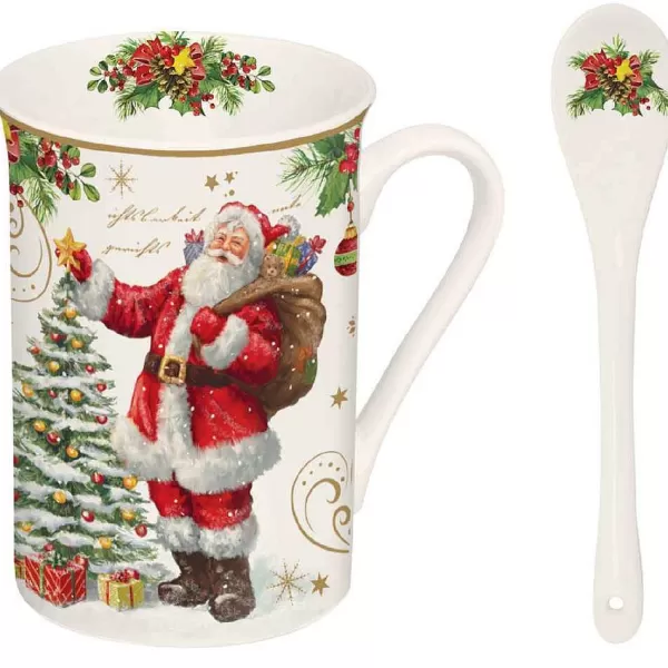 Christmas Tableware: Mug With Spoon In High Quality Fine China And Coaster^Easy Life Flash Sale