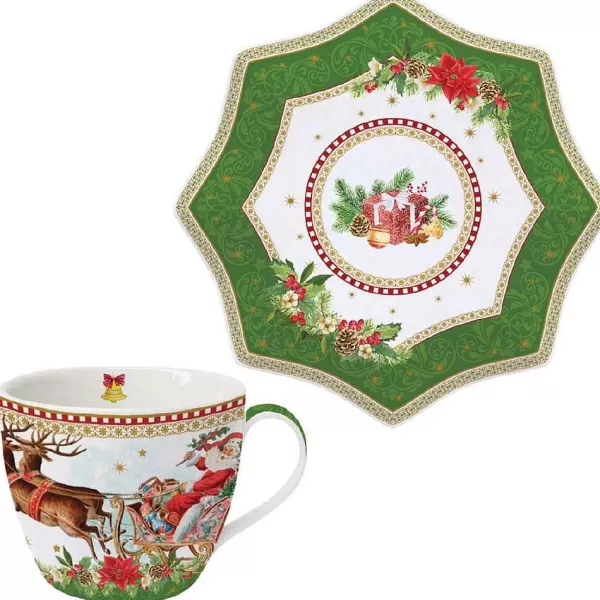 Christmas Tableware: Tea Cup & Saucer In Porcelain In Colour Box^Easy Life Best Sale