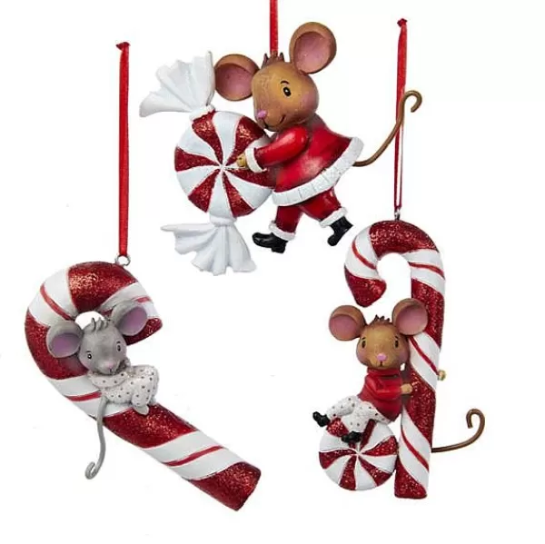 D2300 Mouse With Peppermint Candy Ornament 3 Assorted Kurt S.Adler New York^Kurt Adler Store