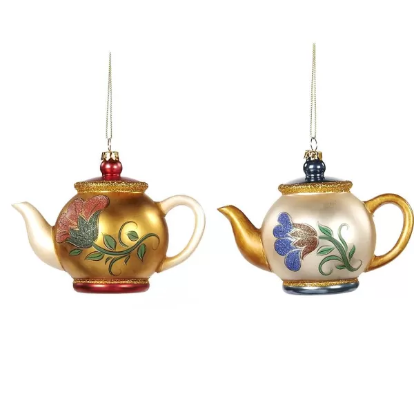 Glass Floral Teapot Ornament 2 Assorted Tr 27327^Goodwill Shop