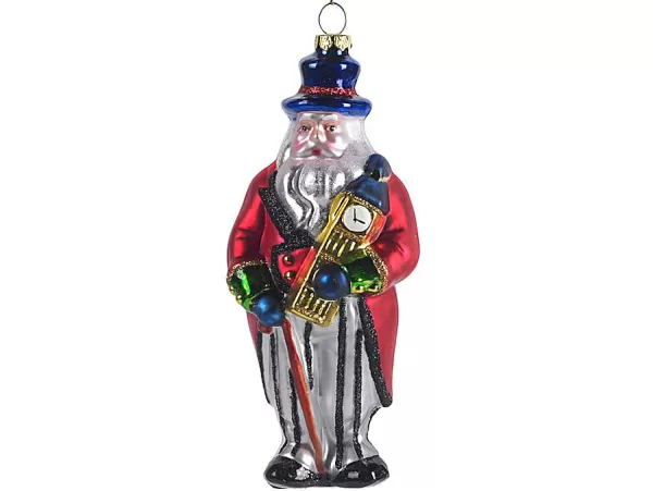 Glass Santa Holding Big Ben Ornament Tr 17657^Goodwill Shop