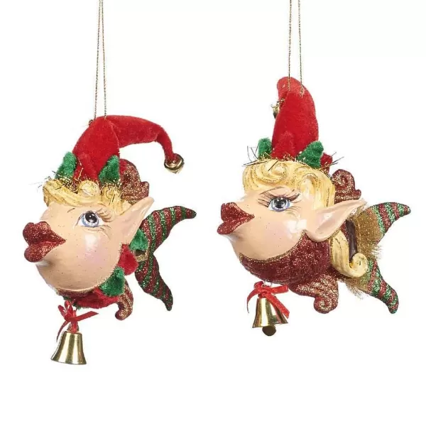 Belgium B 92352 Xmas Elves Fish 2 Assorted Ornaments^Goodwill Hot