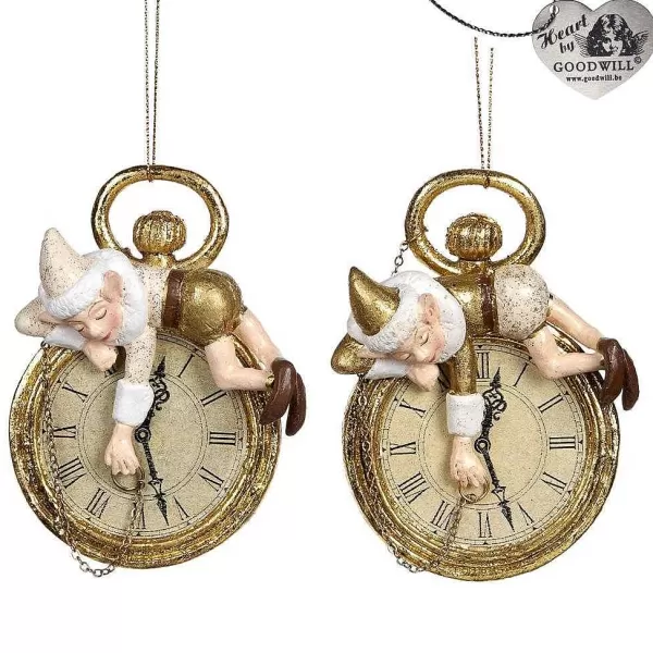 Belgium Elf On Clock Ornament 2 Assorted B 94455^Goodwill Best Sale