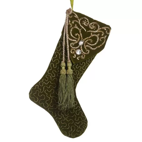 Belgium If 10018 Embroidered Tassel Stocking Olive Green^Goodwill Sale