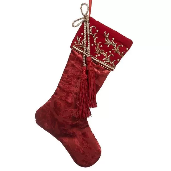 Belgium If 10019 Embroidered Tassel Stocking Burgundy^Goodwill Discount