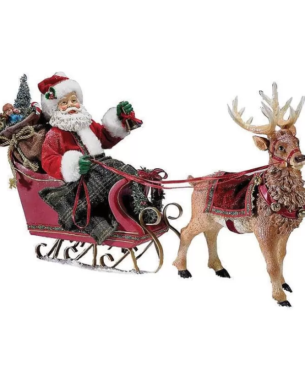 10" Santa In Sleigh With Deer C7339^Kurt Adler Clearance