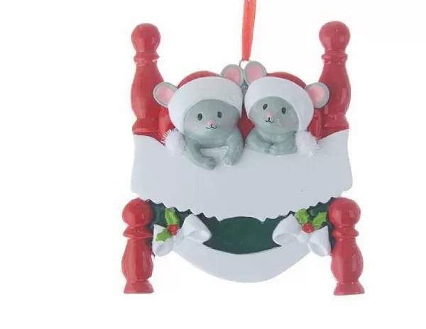 C6586 Mice On Bed Family Of 2 Ornament^Kurt Adler Clearance