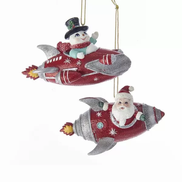 Nyc C7663 Red And Silver Glittered Santa And Snowman In Rocket Ornaments, 2 Assorted^Kurt Adler Cheap