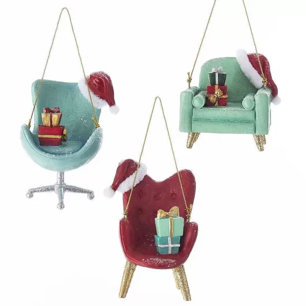 Nyc C7667 Light Blue, Green And Red Vintage Style Chair Ornament, 3 Assorted^Kurt Adler Clearance