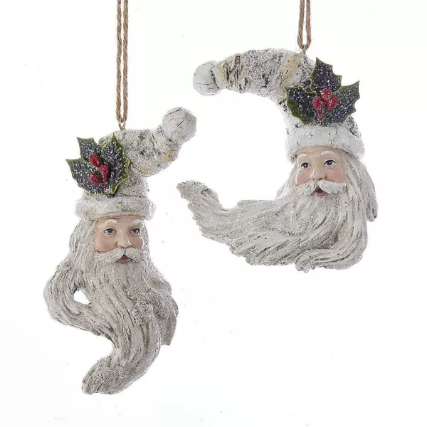 Nyc C7681 Birch Berries Santa Head Ornaments, 2 Assorted^Kurt Adler Fashion