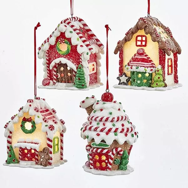 Nyc D3169 Battery-Operated Led Multi-Colored Gingerbread House Ornaments, 4 Assorted^Kurt Adler Online