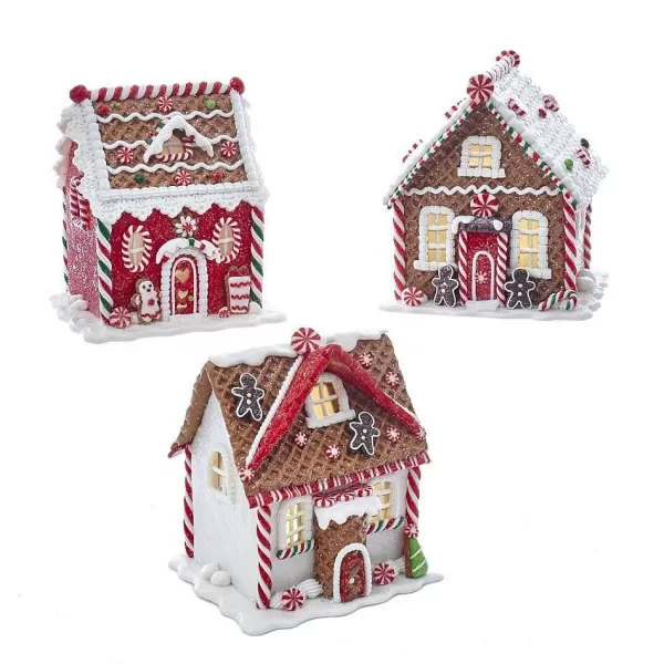 Nyc D3272 Battery-Operated Red And White Led Gingerbread Houses With Candy^Kurt Adler Outlet