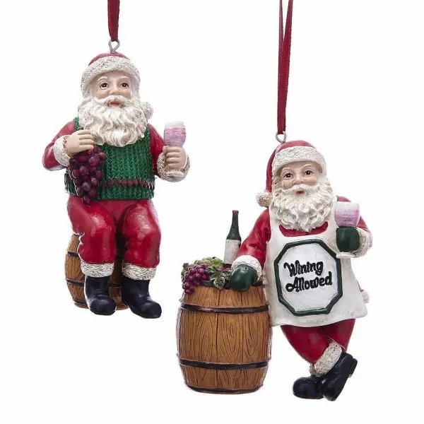 Nyc E0275 Wine Santa With Barrel Ornaments, 2 Assorted^Kurt Adler Best