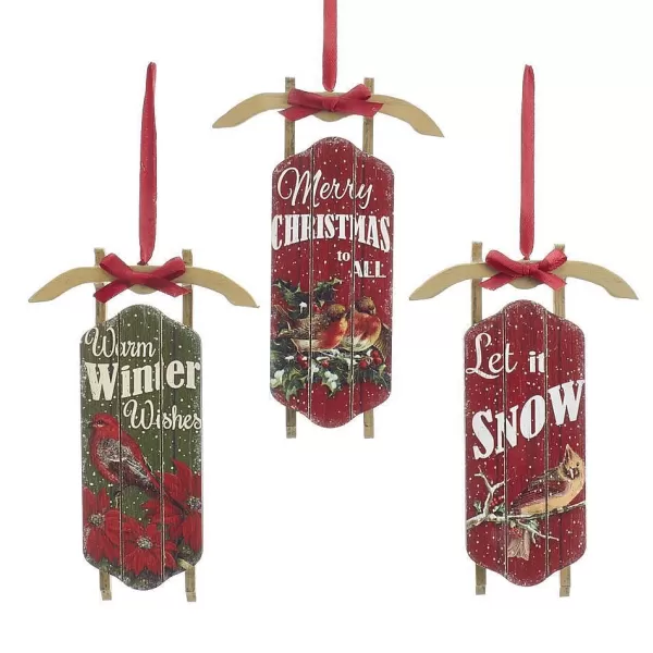 Nyc G0187 Wooden Sled With Sayings Ornaments, 3 Assorted^Kurt Adler Outlet