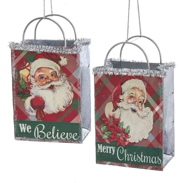 Nyc G0212 Plaid Shop Bag With Santa Head Ornaments, 2 Assorted^Kurt Adler Fashion