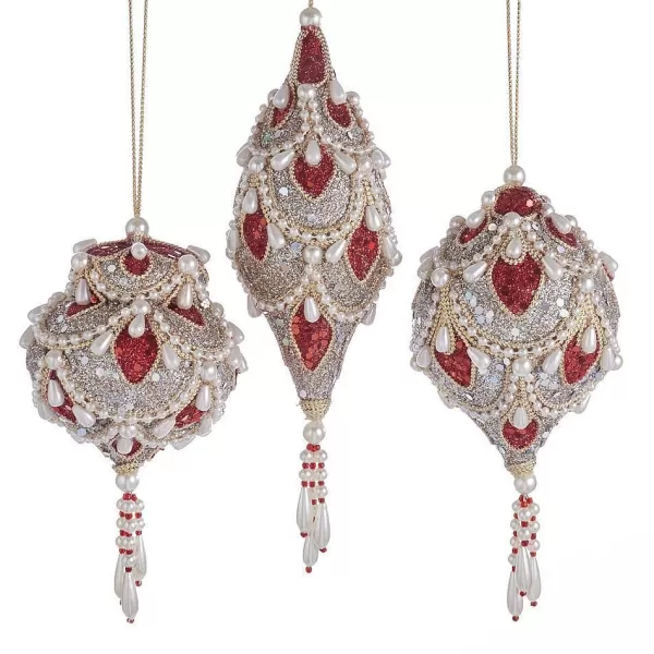 Nyc S4396 Ruby And Platinum Christmas Ornaments, 3 Assorted^Kurt Adler New