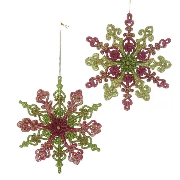 Nyc T2319 Red, Green And Gold Glitter Snowflake, 2 Assorted^Kurt Adler Best