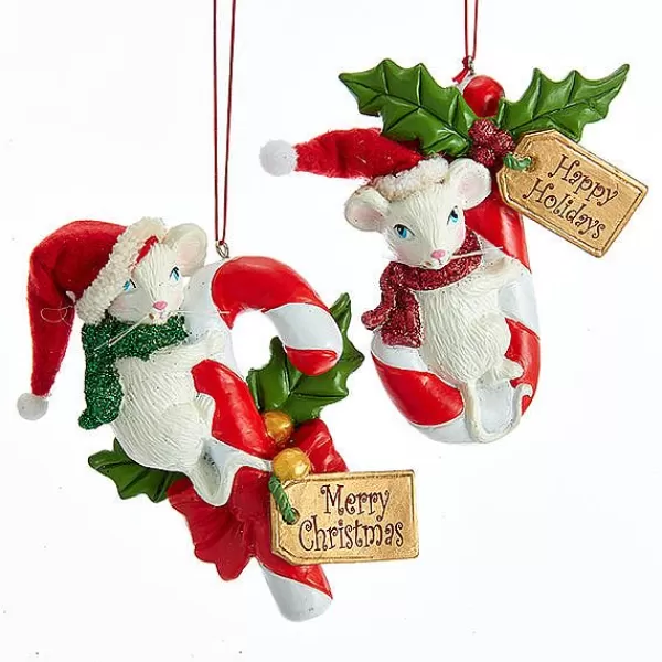 Kurt S. Adler Nyc T2267 Santa Mouse On Candy Cane 2 Assorted^Kurt Adler Clearance