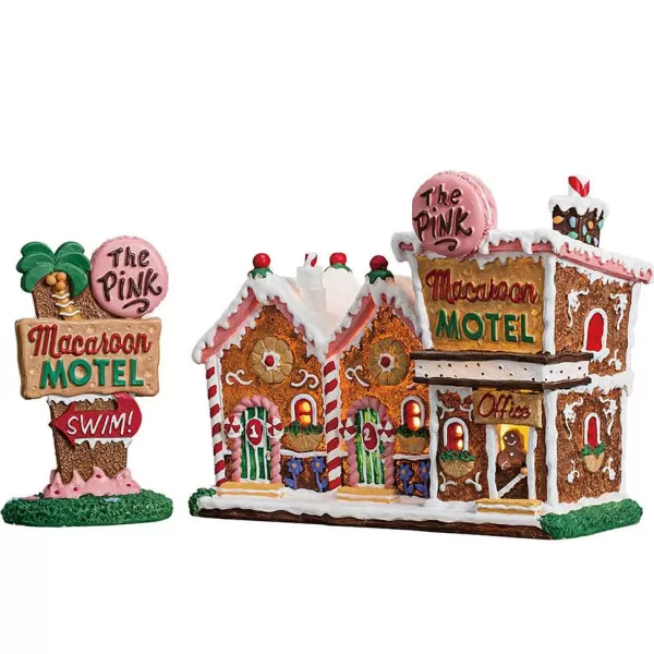 Village 75180 The Pink Macaroon Motel, Set Of 2, B/O (4.5V) 75180^Lemax New