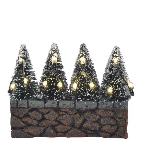 Collectables Bristle Trees On Stone Wall With White Light Battery Operated 611187^Luville Best Sale