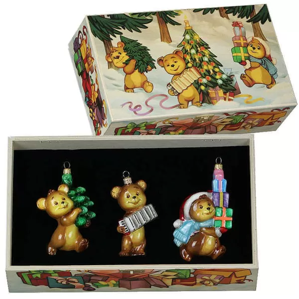 Mostowski Komozja Three Teddies Boxed Set - Glass Bauble Handmade In Poland^Komozja Famiily Cheap