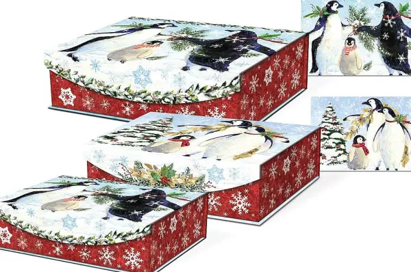 Nested Flip Top 3 Boxes Snowy Penguins G 43081N^Goodwill Shop