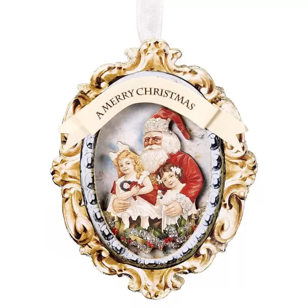 Paper Oval Santa With Girls Ornament Y 61322^Goodwill Best